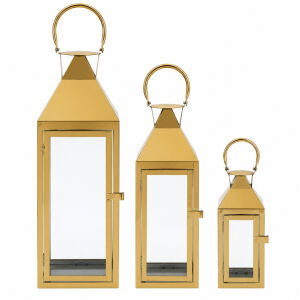 3lü Set Metal Fener Altın 18x62cm