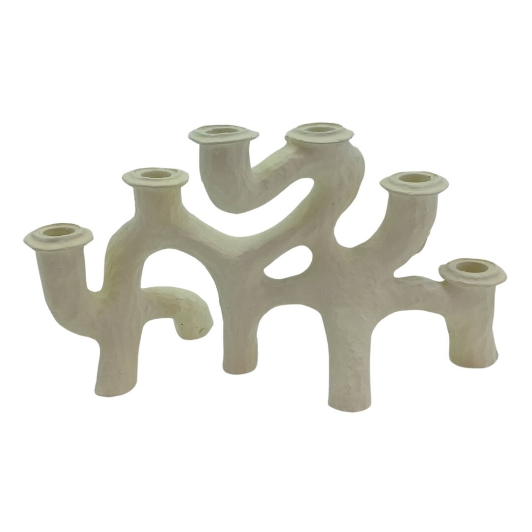 Altılı Dal Mumluk 20x34cm Krem