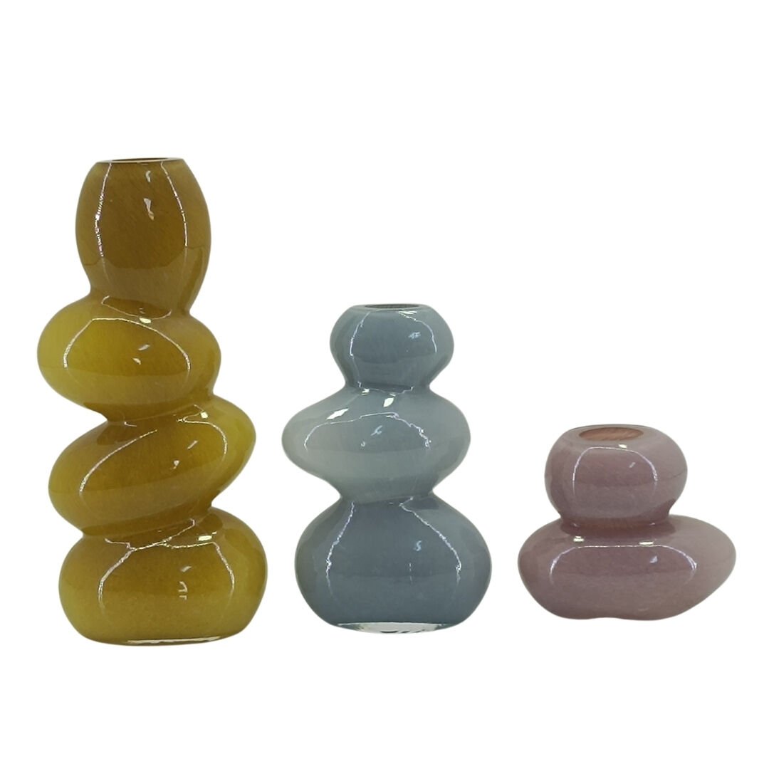 3lü Set Renkli Cam Vazo 14x33cm