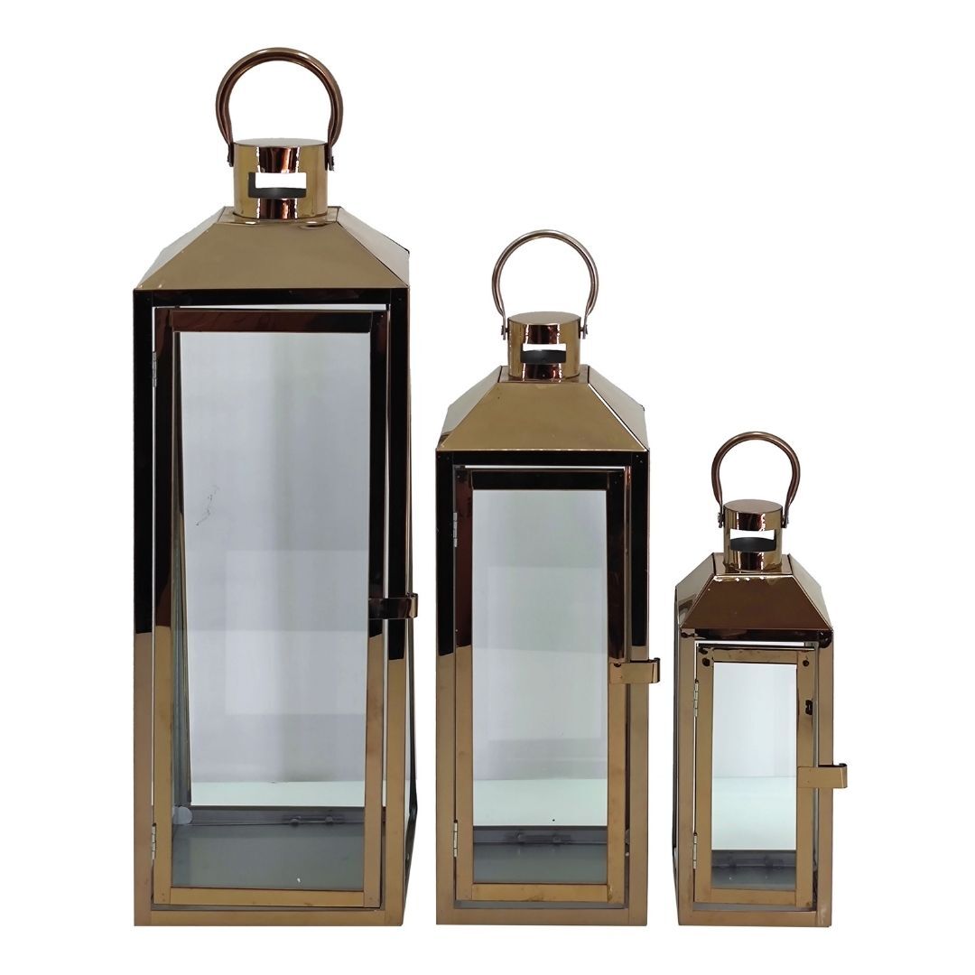 3lü Set Metal Fener Bakır 18x62cm
