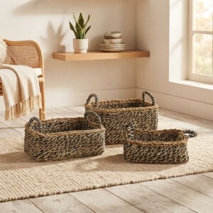 3 lü Set Hasır Sepet 23x42cm