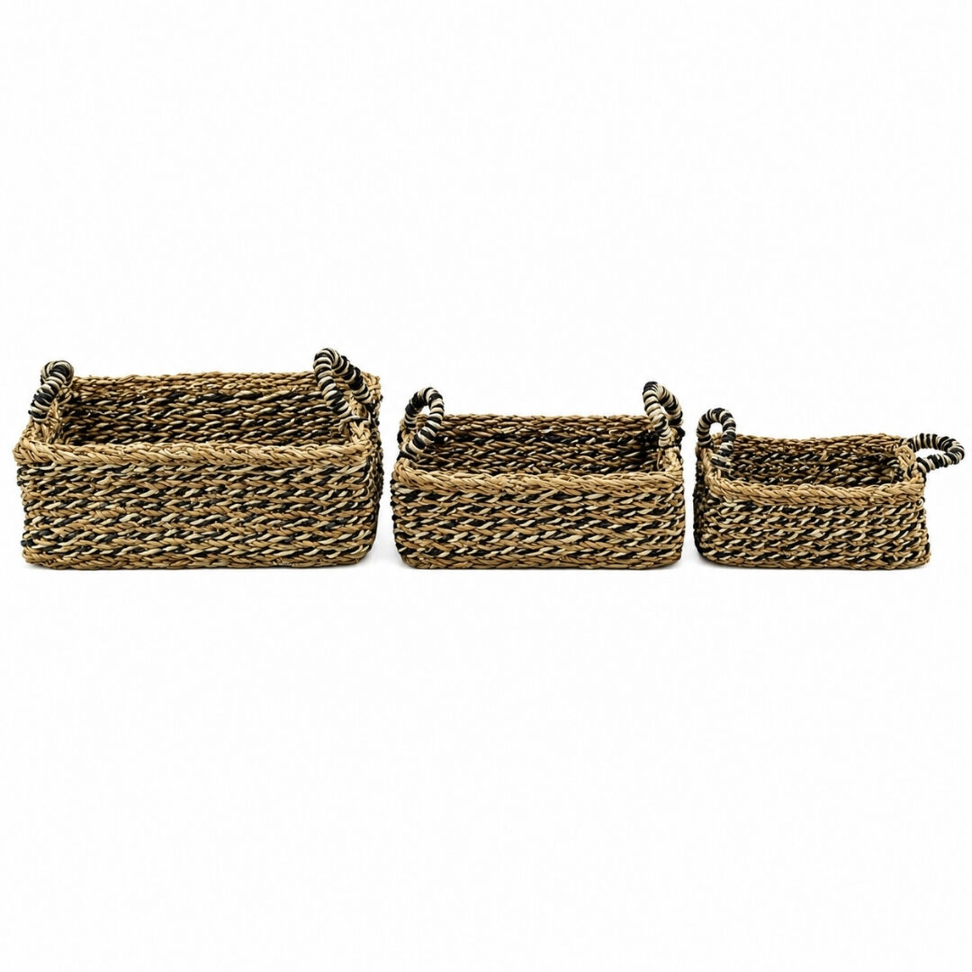 3 lü Set Hasır Sepet 23x42cm
