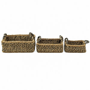 3 lü Set Hasır Sepet 23x42cm