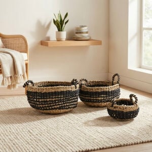 3 lü Set Hasır Sepet 32x45cm