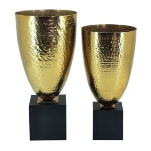 2li Set Metal Vazo Gold Eskitme 15x29cm