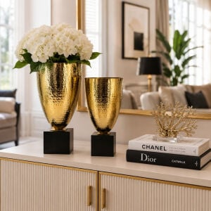 2li Set Metal Vazo Gold Eskitme 15x29cm