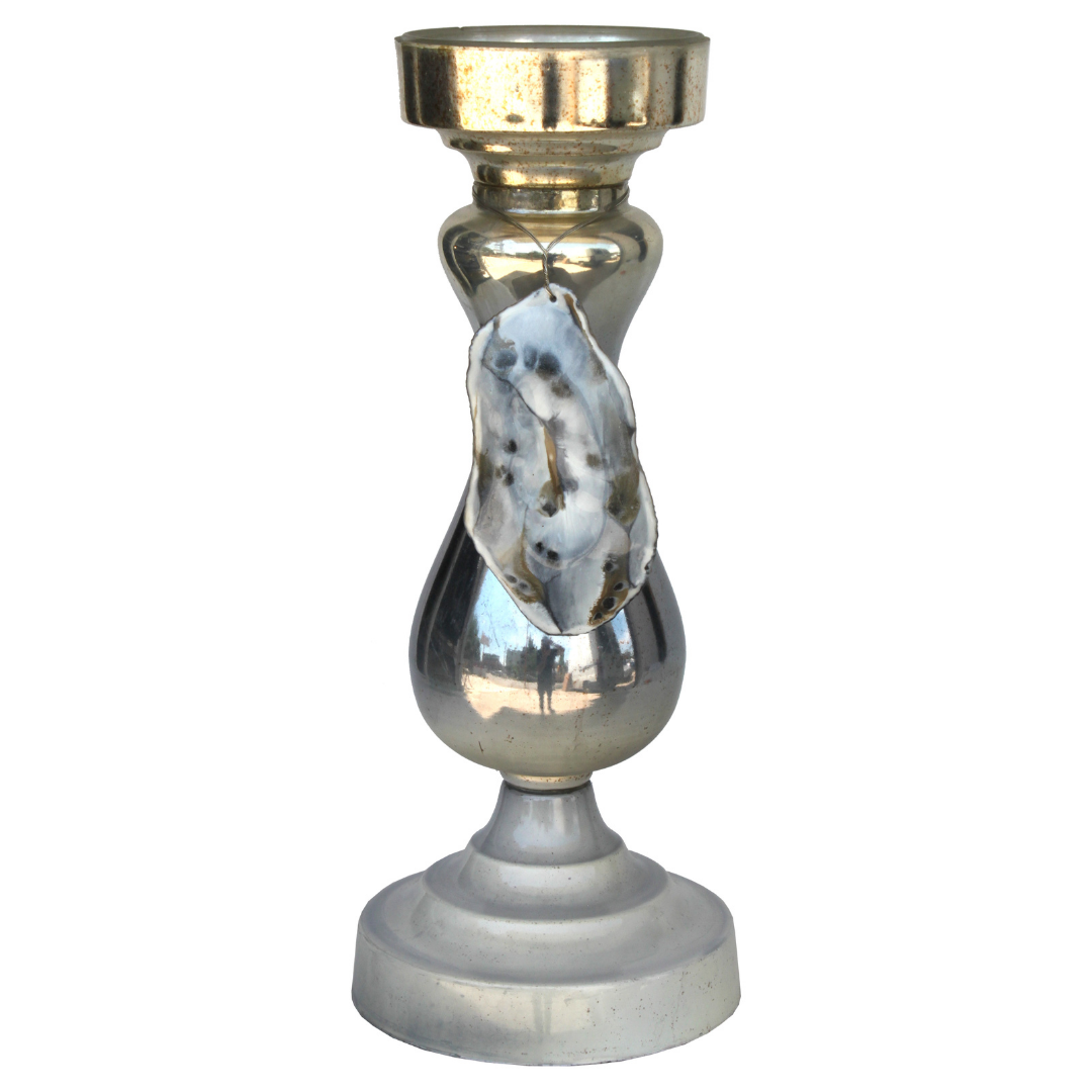 Doğaltaşlı Cam Şamdan 17x41cm