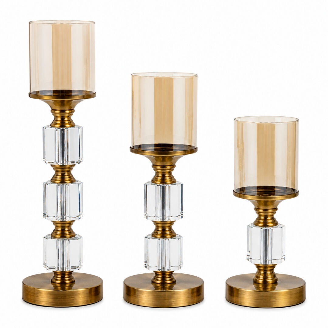 3lü Set Kristal Şamdan 11x39cm