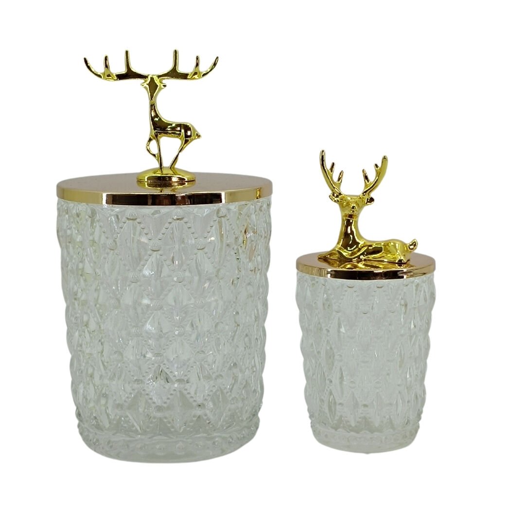 2li Set Geyikli Cam Obje 11x13cm