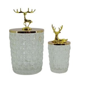 2li Set Geyikli Cam Obje 11x13cm