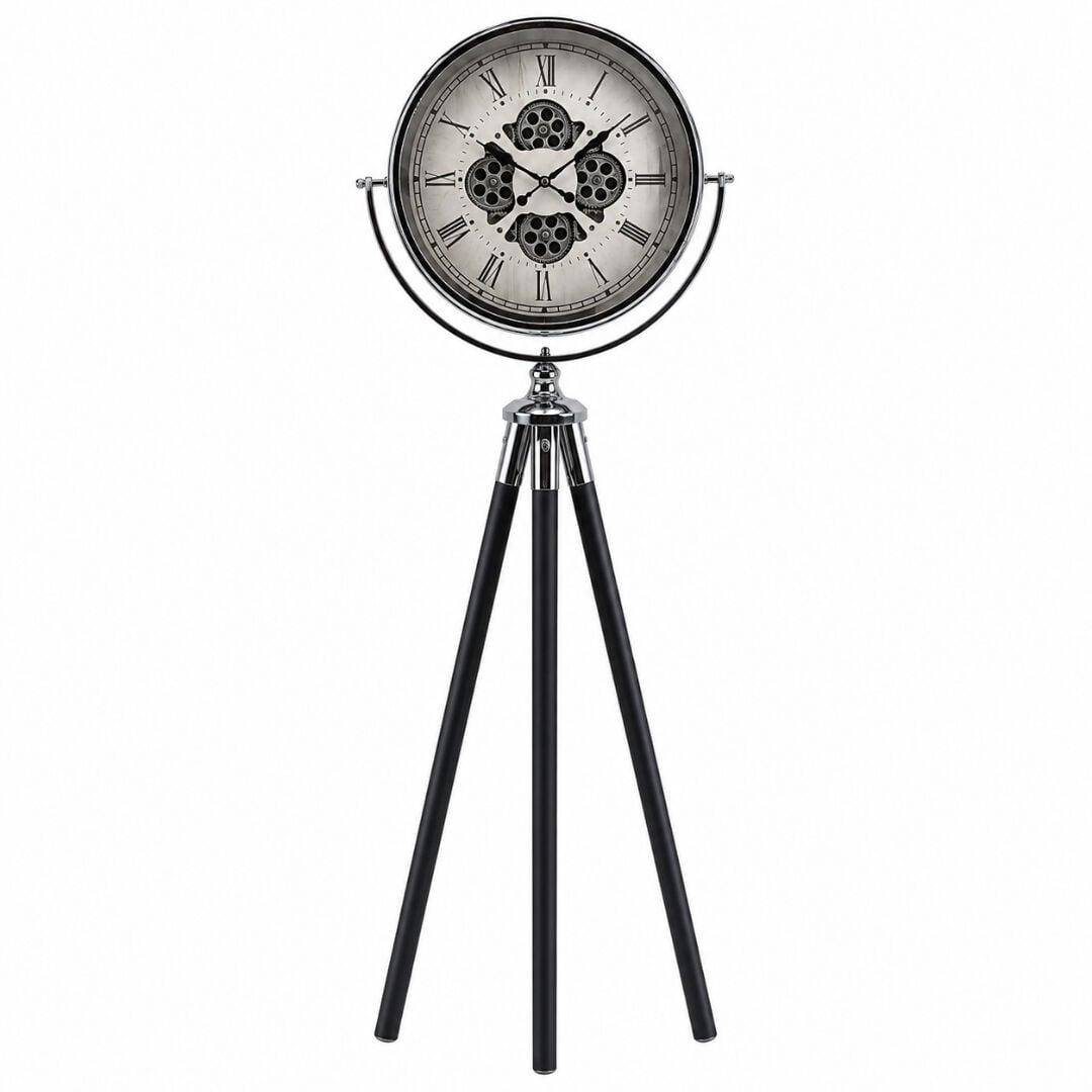 Ledli Çarklı Krom Tripod Saat 52x170cm