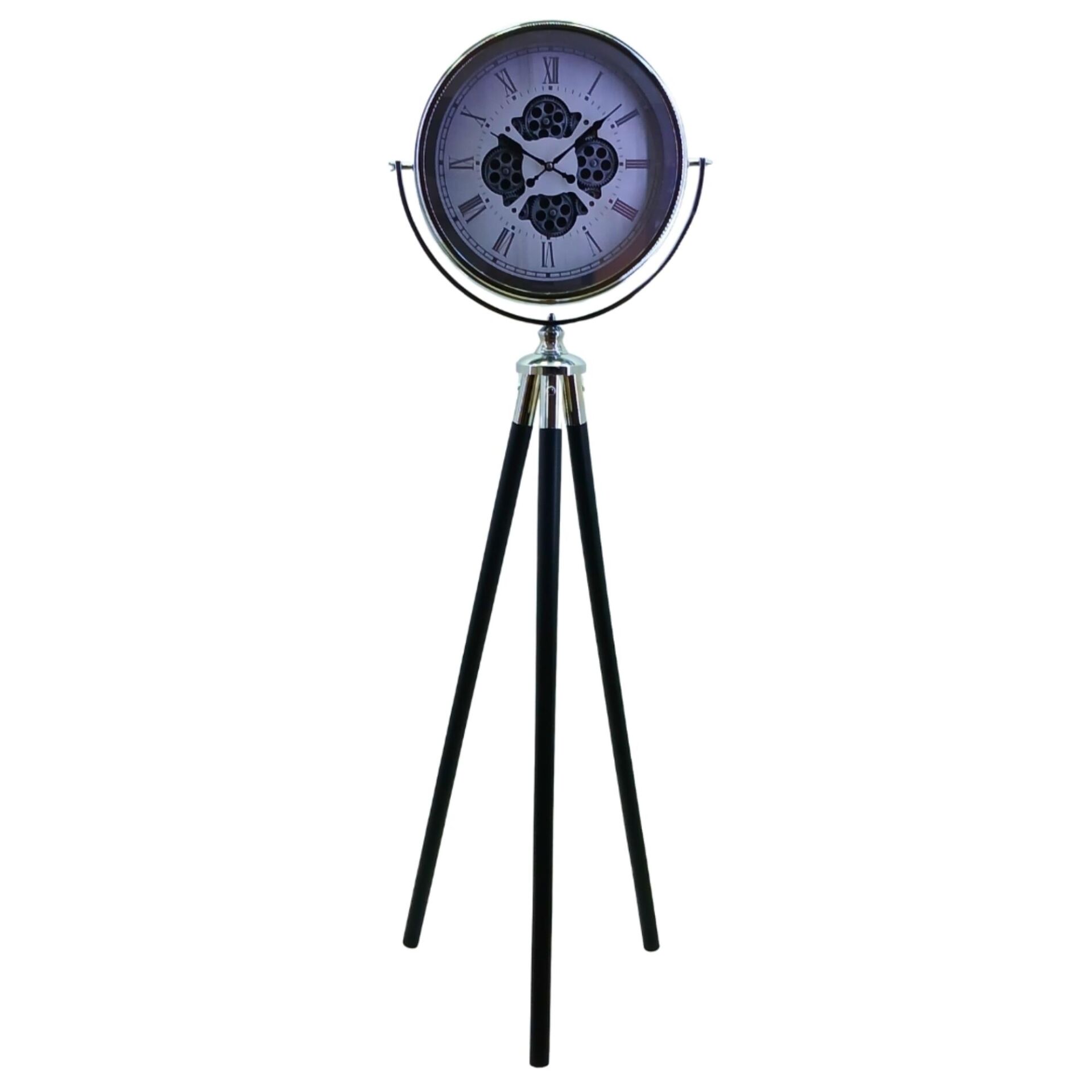 Ledli Çarklı Krom Tripod Saat 52x170cm