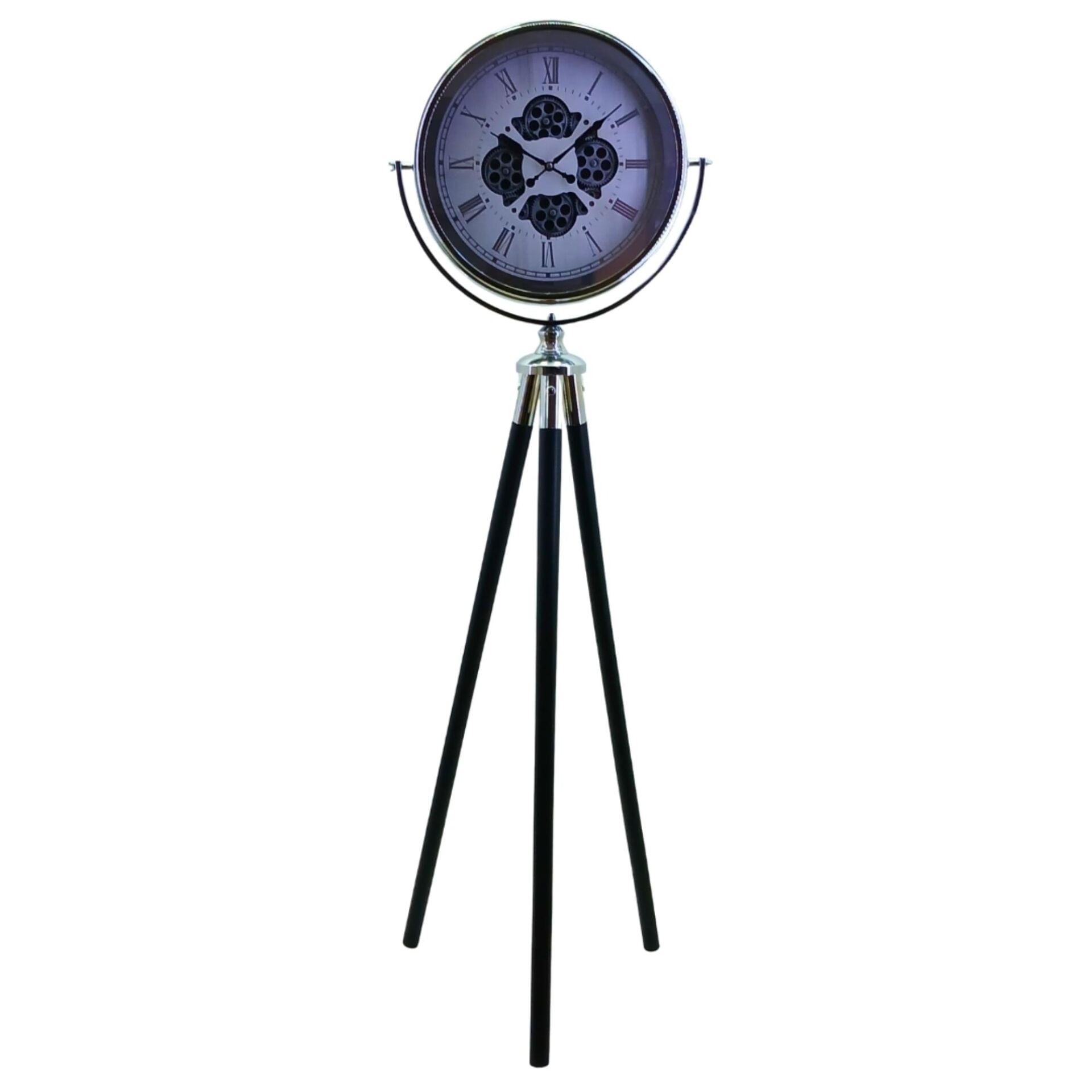 Ledli Çarklı Krom Tripod Saat 52x170cm