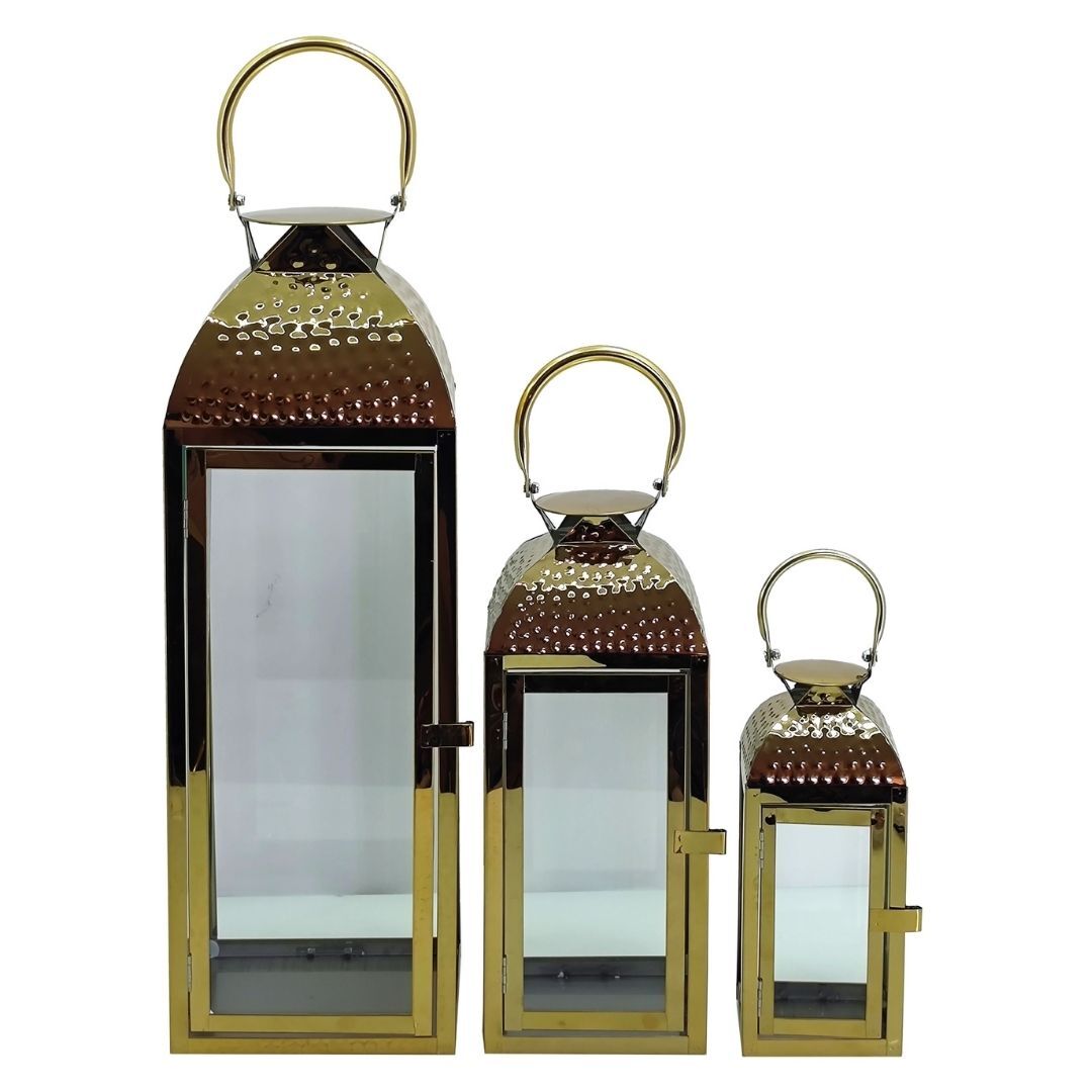 3lü Set Metal Fener Altın 18x64cm