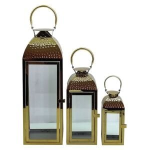 3lü Set Metal Fener Altın 18x64cm