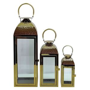 3lü Set Metal Fener Altın 18x64cm