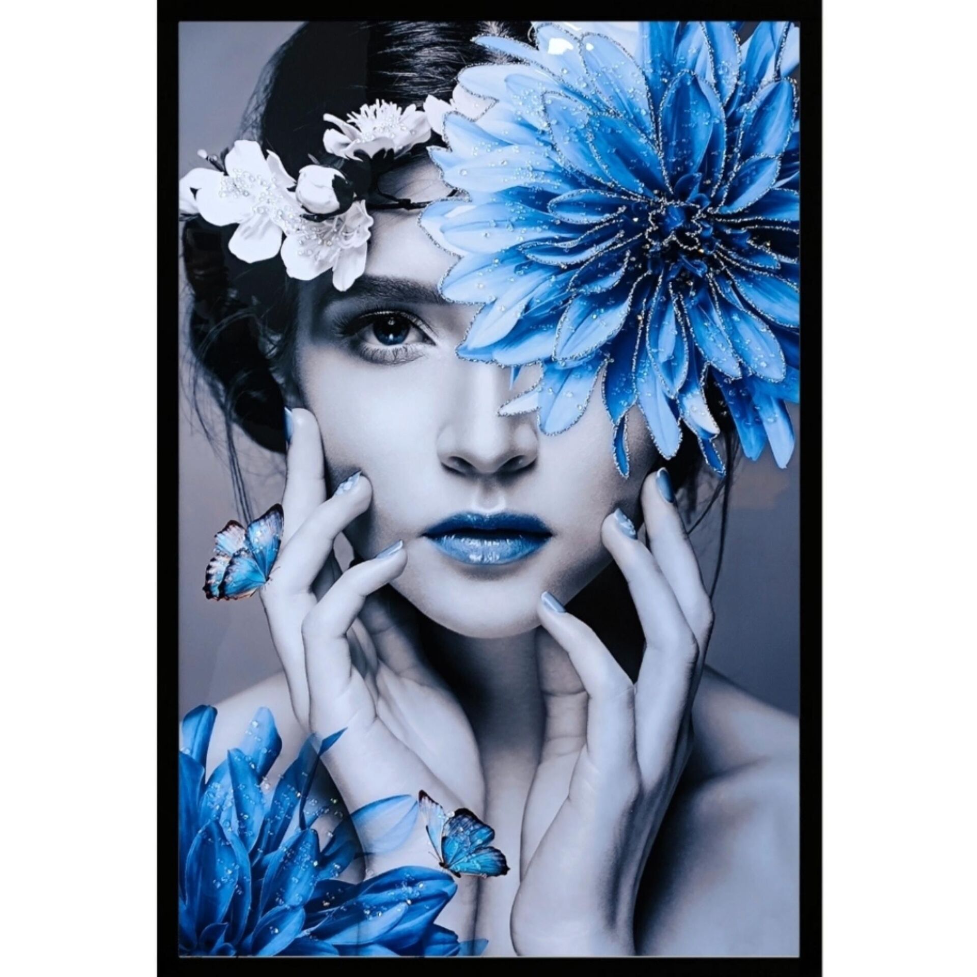 Epoksi Çiçekli Kadın Tablo 85x125cm