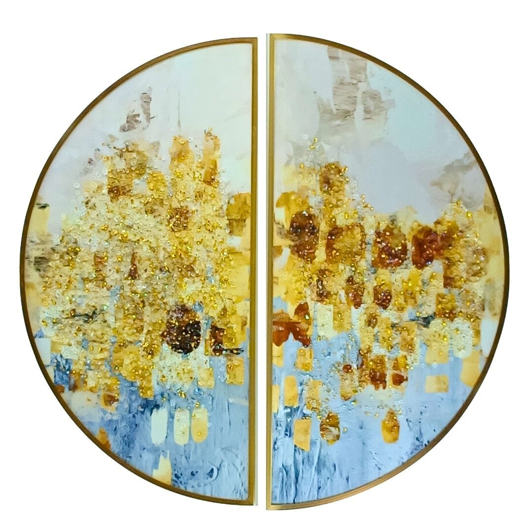 2li Set Epoksi Soyut Tablo 80cm Ø