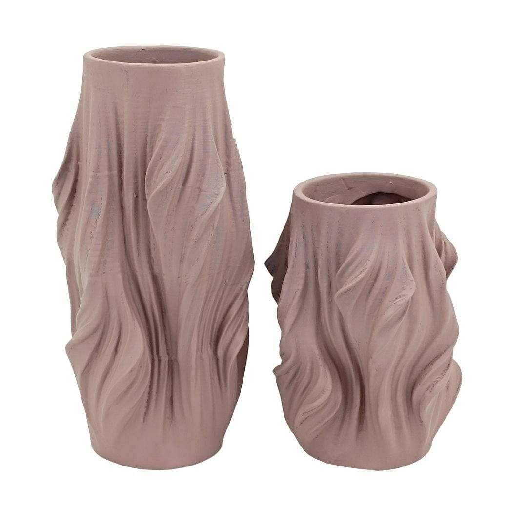 2li Set Buruşuk Vazo 13x29cm Latte