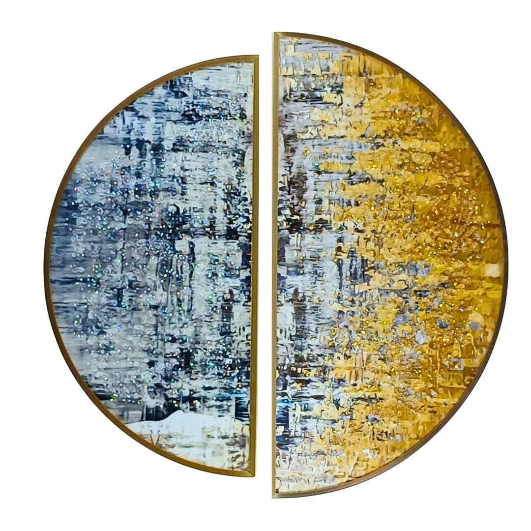 2li Set Yuvarlak Epoksi Tablo 81cm Ø