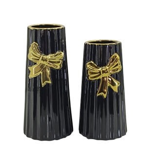 2li Set Siyah Seramik Vazo 13x30cm