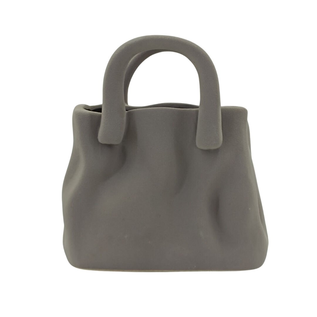 Seramik Gri Çanta Vazo 18x20cm